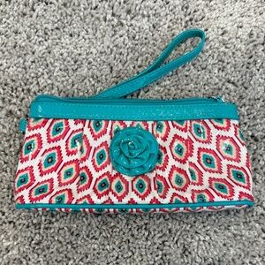 Vera Bradley Turquoise and Pink Geometric Wristlet